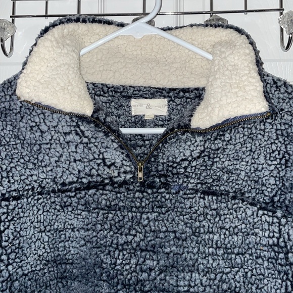 Blue/White Sherpa Half Zip Pullover Sweatshirt Sweater - Picture 2 of 4